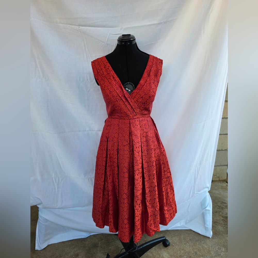 Ann Louise Roswald - Red Silk Dress w/ pockets - Size UK 10/US 4-6